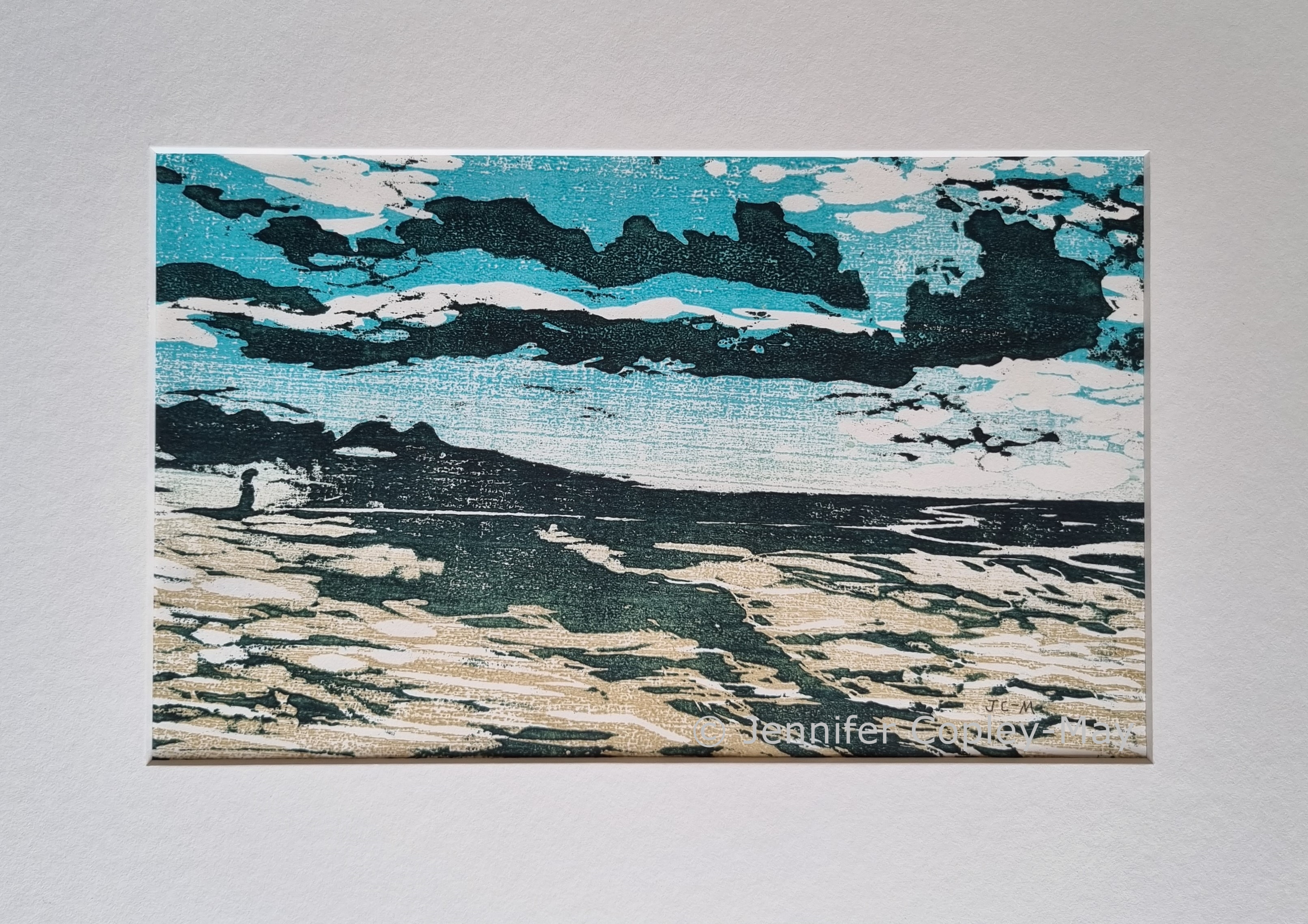 Solitude 1, 2023, original woodcut print (ab) 40x30cm framed (artwork 27x16.5cm) by Jennifer Copley-May