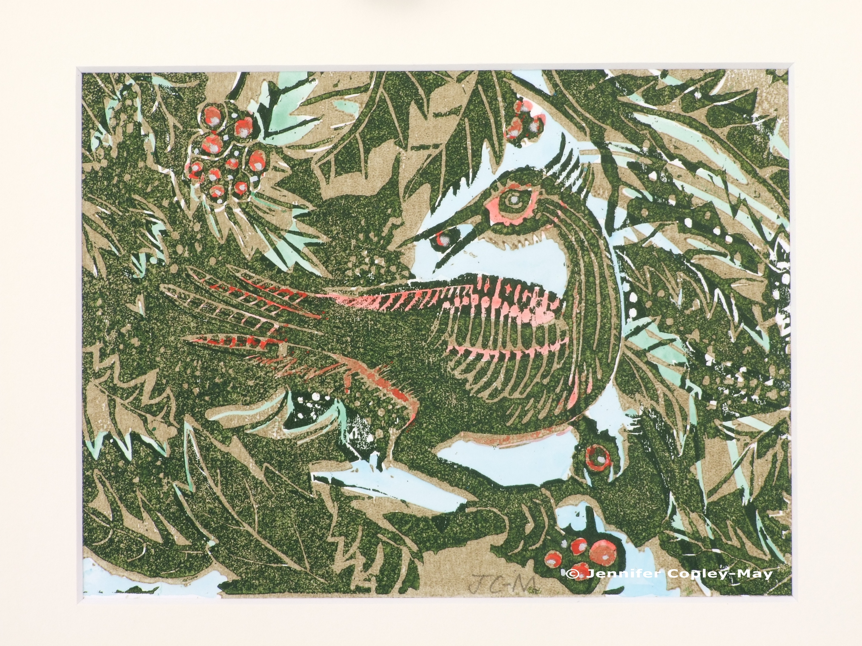 Exotic Bird (tl/ol), original woodcut print by Jennifer Copley-May