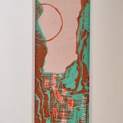 Les Calanques 2, 2023, original woodcut print (gp)20x44.5cm framed, (artwork 19.5x44.5cm)