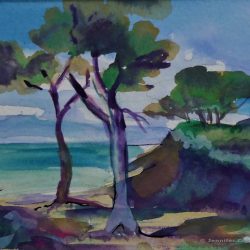 Mediterranean Beach, watercolour on paper, 95 x 135 mm SOLD